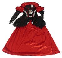 Kostým - Červeno-černé sametovo/krajkové šaty s límcem TU 