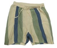 Farebné pruhované úpletové děrované kraťasy H&M