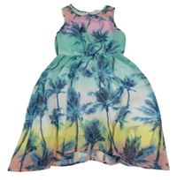 Světlemodro-ružové šifónové šaty s palmami H&M