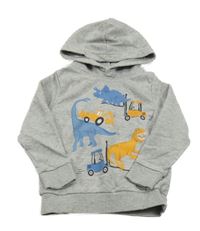 Sivá melírovaná mikina s dinosaurami a kapucňou C&A