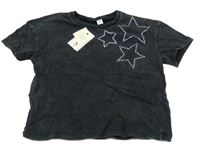 Nové - Tmavošedé crop tričko s kamínky Tu