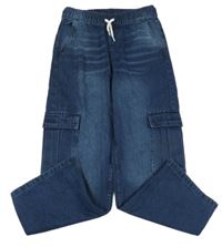 Tmavomodré teplákové široké rifle s kapsami 