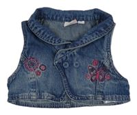 Modrá rifľová crop vesta s kvietkami Berti