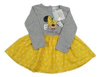 Nové - Šedo-žluté šaty s Minnie a puntíky Disney 