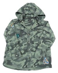 Khaki-šedá army riflová košilová bunda s kapucí Next