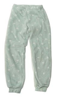 Mentolové chlpaté pyžamové nohavice so srdiečkami H&M
