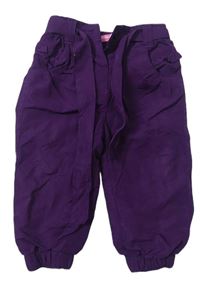 Purpurové šušťákové podšité nohavice s opaskom YD