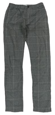 Čierno-sivo-svetloružové kockované vzorované chino casual fit nohavice zn. Massimo Dutti