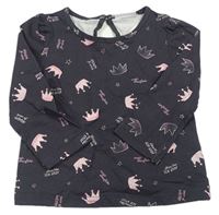 Tmavosivé tričko s růžovými korunkami so cute