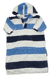 Modro-bílo-tmavomodrý pruhovaný froté župan s kapsou a kapucí the little white company