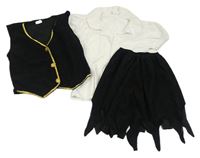 Kockovaným - 3Set - Čierna vesta + sukňa s cípy + biela blúzka