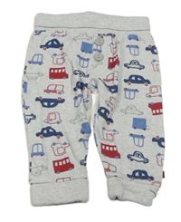 Sivé melírované tepláky s autami a autobusmi Mothercare