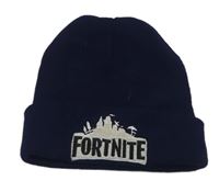 Tmavomodrá pletená čapica s nápisem - Fortnite