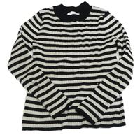 Čierno-biely pruhovaný rebrovaný svetrový crop rolák ZARA