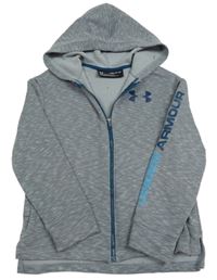 Šedá melírovaná funkční propínací mikina s logem a kapucí UNDER ARMOUR