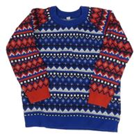 Safírovo-sivo-červený vzorovaný sveter M&S