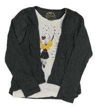 Tmavosivý melírovaný cardigan so všitým bílým tričkem s holčičkou zn