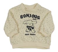 Smotanová bodkovaná á oversize mikina s psíkom a nápismi H&M