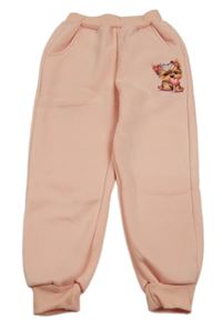 Broskvové teplákové tepláky s psíkom