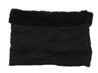 Tmavošedo-černý melírovaný pletený zateplený nákrčník s huňatým lemem