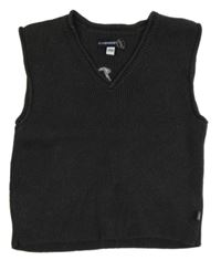 Tmavosivá rebrovaná vlnená vesta s nápismi JEAN BOURGET