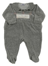 Sivý melírovaný zamatový overal s koťátky a golierikom Prénatal