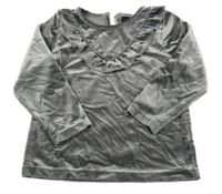 Sivá lesklá zamatová mikina s volánikom Petit