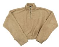 Béžová huňatá oversize crop mikina New Look