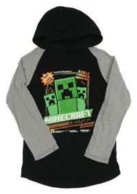 Čierno-sivé tričko s Minecraft a kapucňou Next