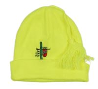 Neonově žlutá pletená čepice s výšivkou a bambulí
