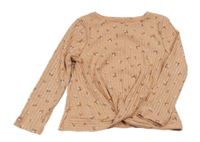 Světleoranžovo-bílé melírované žebrované mikinotriko s kvietkami a překřížením Topolino