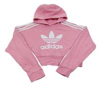 Růžovo-bílá crop mikina s kapucí Adidas