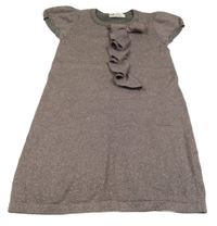 Sivo-staroružové melírované trblietavé svetrové šaty s volánikom a mašlou H&M
