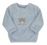 Svetlomodrá chlpatá mikina s medvedíkom a nápisom little nutmeg