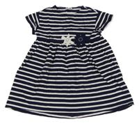 Tmavomodro-biele pruhované šaty s kvetmi Il Gufo