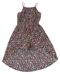 Tmavomodrý letní overal/šaty s kytičkami H&M