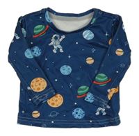 Tmavomodré triko s planetami a kosmonauty SHEIN