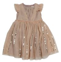 Světlerůžové tylové šaty s flitry a volánky H&M