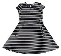 Čierno-biele pruhované rebrované šaty so zipy happy girls