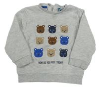 Svetlosivá melírovaná mikina s medvedíkmi OBaïBi