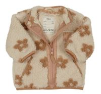Smetanovo-pudrová květovaná huňatá podšitá bunda M&S