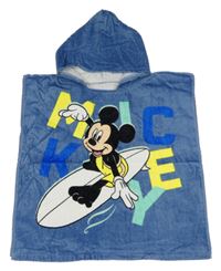 Modrá froté pončo osuška s Mickey a kapucňou Disney
