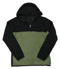 Černo-khaki fleecová mikina s kapsou a kapucí Matalan