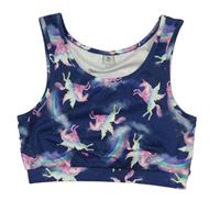 Tmavomodrý športový crop top s jednorožcami Tu