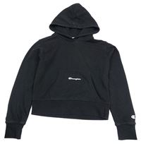 Čierna crop mikina s logom a kapucňou Champion