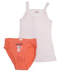 2set - Světlerůžová žebrovaná košilka + korálové kalhotky s kočkou