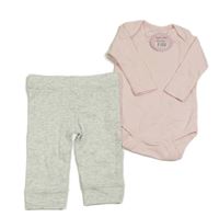 2set - Růžové body + světlešedé melírované lehké tepláky