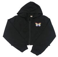 Čierna prepínaci crop mikina s motýlom a kapucňou