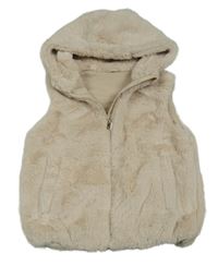 Béžová kožušinová podšitá vesta s kapucňou zn. Nutmeg