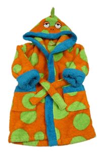 Oranžový puntíkatý chlupatý župan s kapucí - dinosaurus Mini Mode
